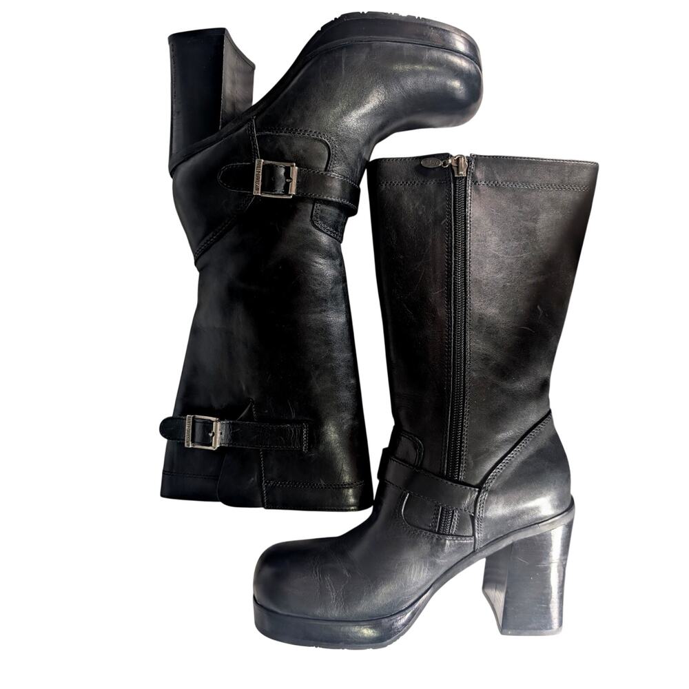 HARLEY DAVIDSON! BLACK GENUINE LEATHER, SQUARE-ISH TOE, CHUNKY HEEL BOOTS! 7.5M - Picture 6 of 14